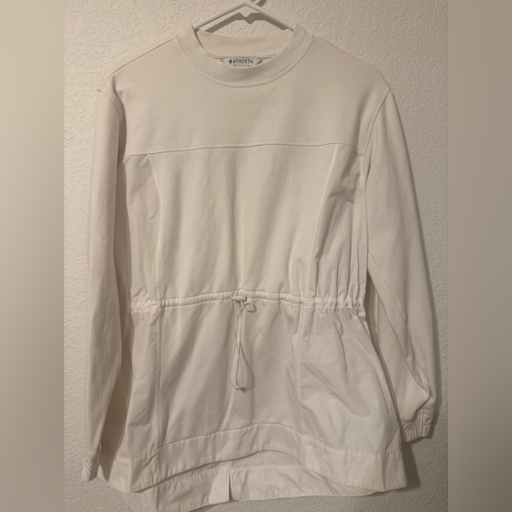Athleta triumph hybrid crewneck Long Sleeve Cinched Waist Pullover Jacket Top